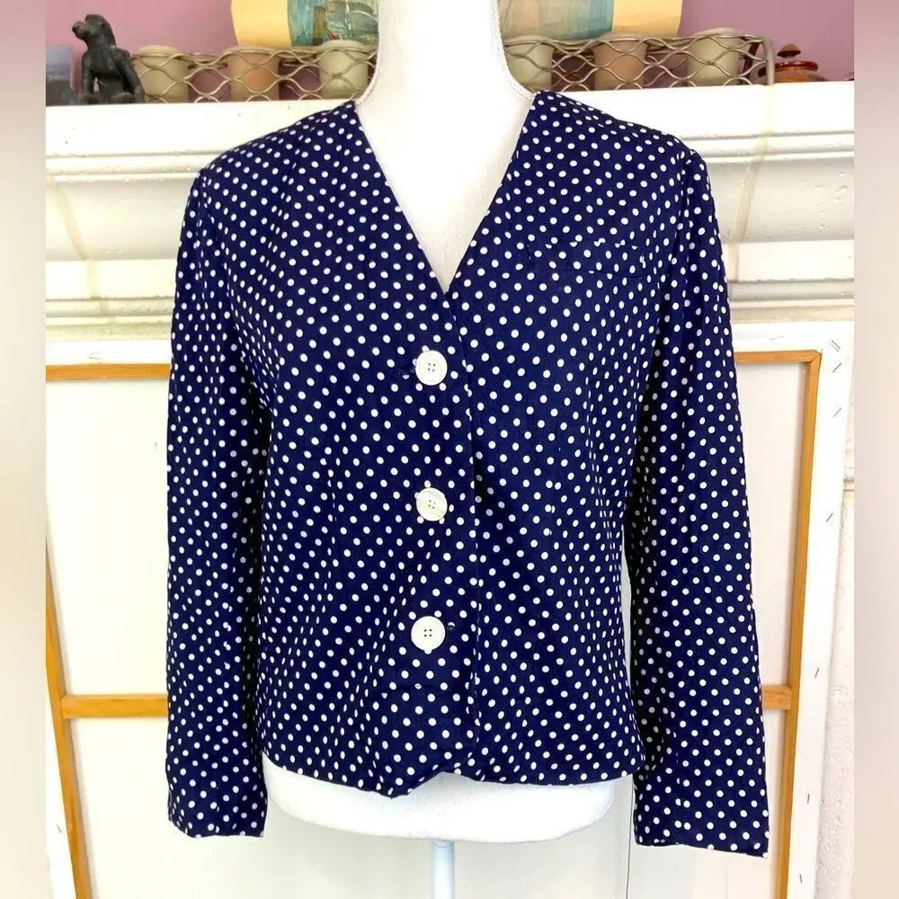 Vintage Polka Dot Navy Jacket shorter length button down